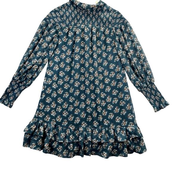 WALTER BAKER MINI DRESS MESSY MOCK FLORAL GREEN RUCHED CUFFS SZ S RUFFLES PREPPY - Picture 3 of 16